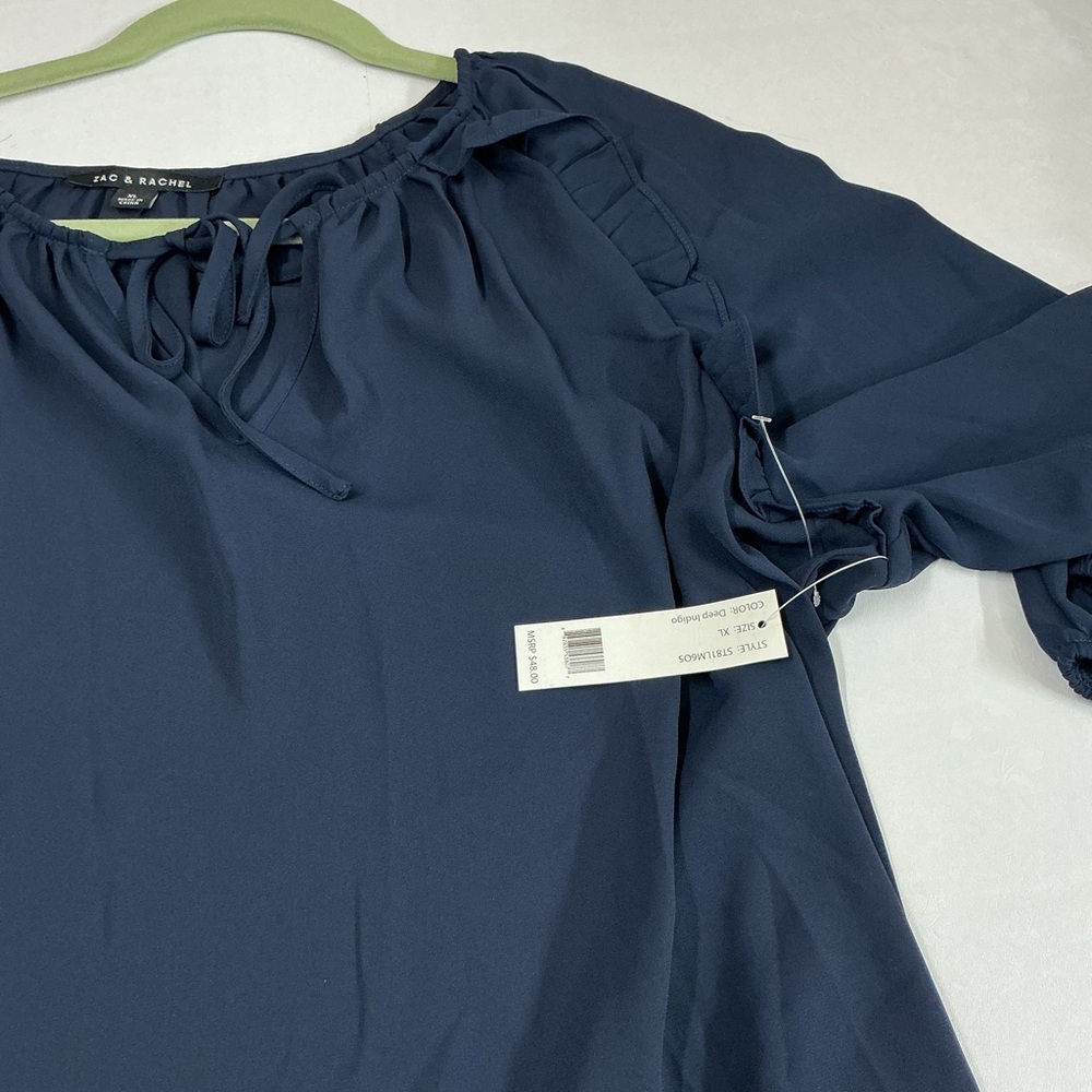 Rachel Navy Blouse with Ruffle Detail - Picture 3 of 4
